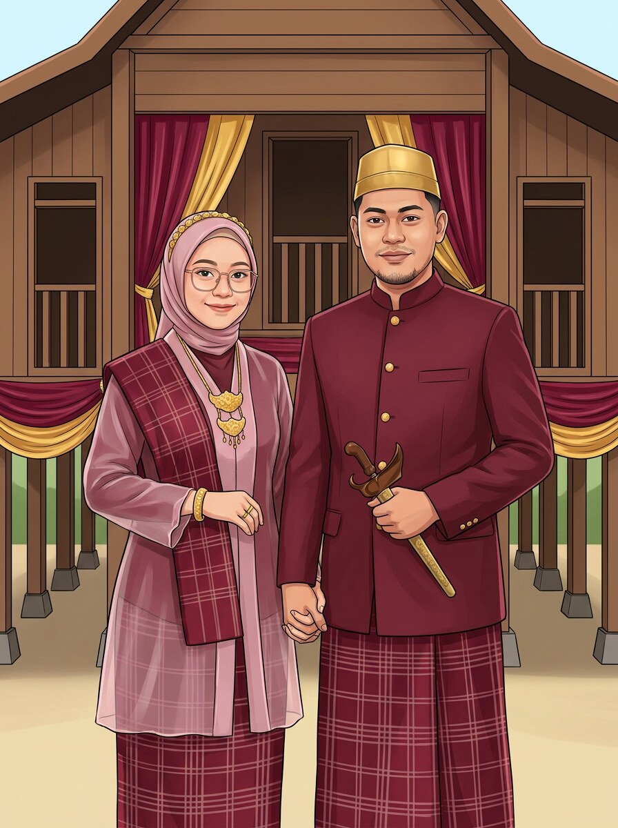 Sri dan Fauzan berbaju adat Makassar