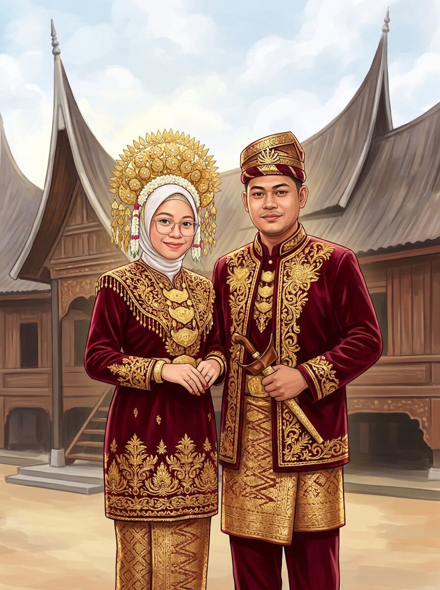 Sri dan Fauzan berbaju adat Minang