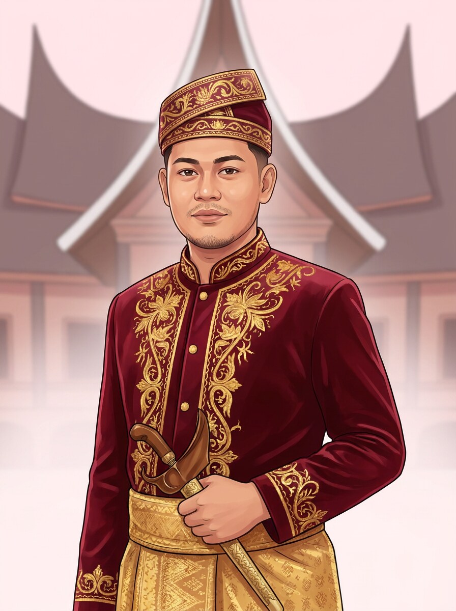 Fauzan berpakaian adat Minang